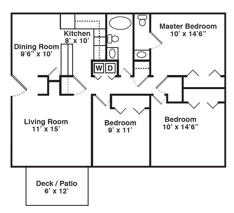 Floor Plan for 3 Bedroom 1.5 Bath Small